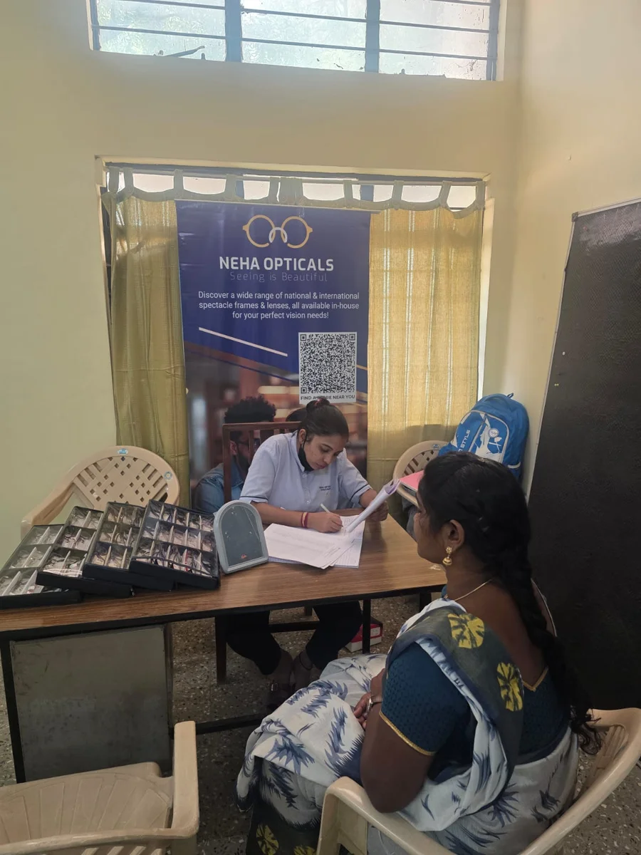 Community elder attending a vision care screening and optical consultation
